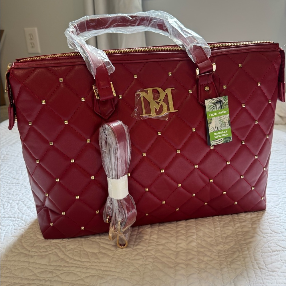 Badgley Mischka Quilted Red Travel Bag